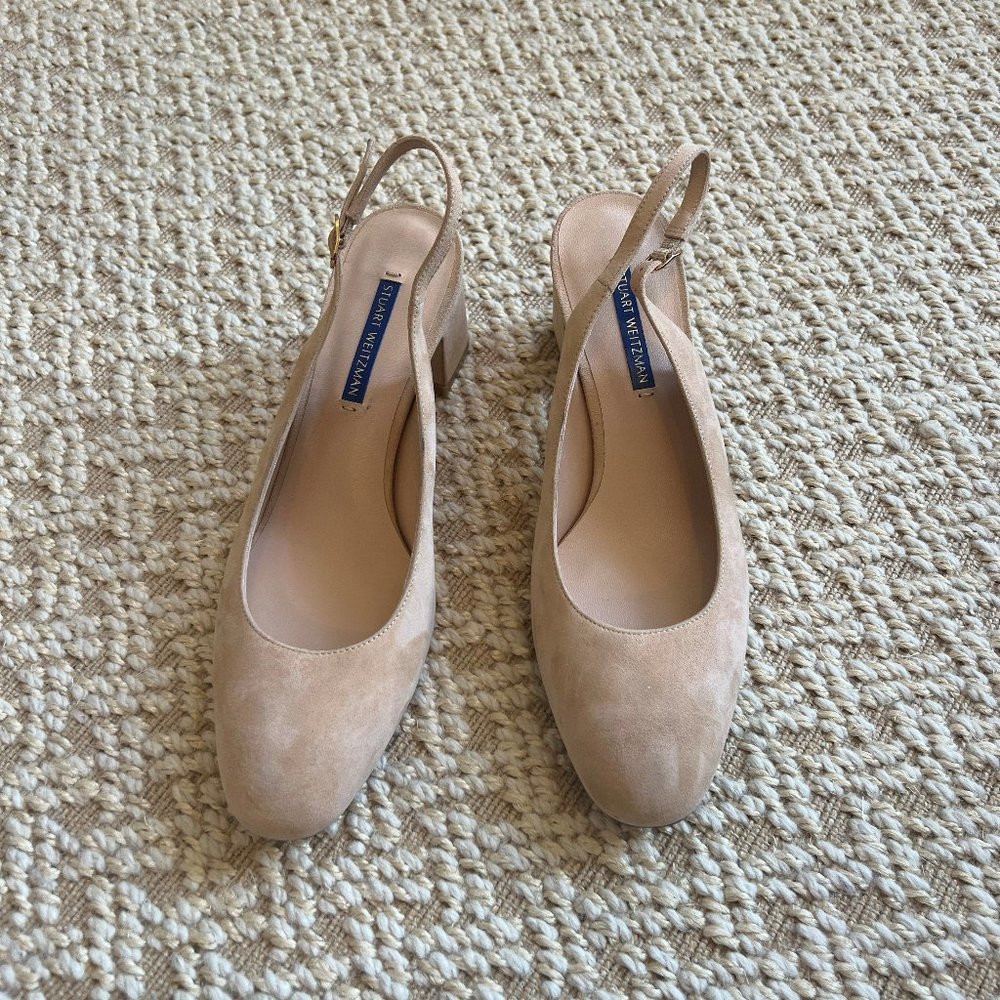 Stuart Weitzman Loraina Slingback Pump - Nude Suede - size 38.5